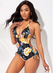Floral Print Halter One Piece Swimwear | thumb picture 
