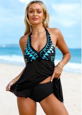 Halter Tassel Tribal Print Swimdress and Panty