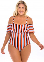 Plus Size Striped Cold Shoulder One Piece Swimwear | thumb picture 