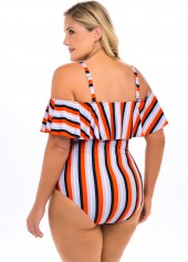 Plus Size Striped Cold Shoulder One Piece Swimwear | thumb picture 