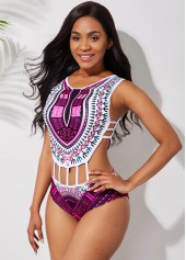 Dashiki Print Cutout Waist One Piece Swimwear	 | thumb picture 