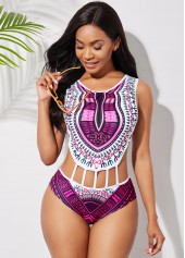 Dashiki Print Cutout Waist One Piece Swimwear	