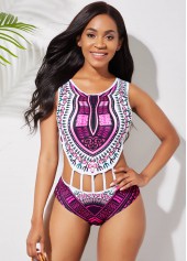 Dashiki Print Cutout Waist One Piece Swimwear	 | thumb picture 