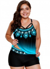 Plus Size Tribal Print Ombre Tankini Set