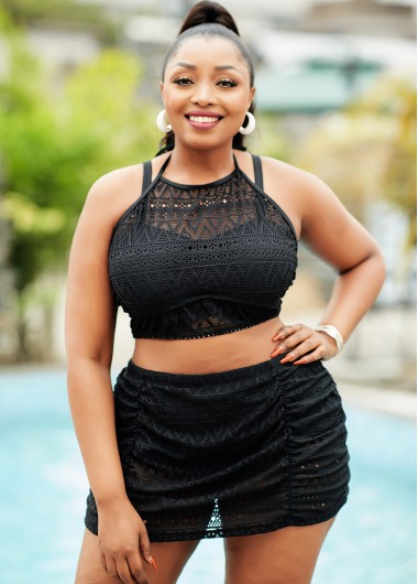 Modlily Plus Size Lace Stitching High Waisted Bikini Set - 2X