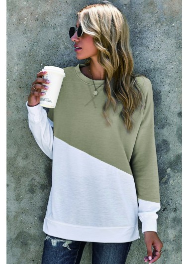 Modlily Contrast Round Neck Long Sleeve T Shirt - 2XL