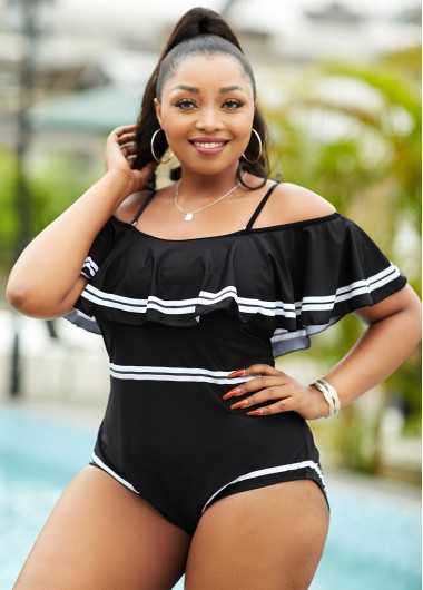 Modlily Flounce Plus Size Contrast Stitch One Piece Swimwear - 3X