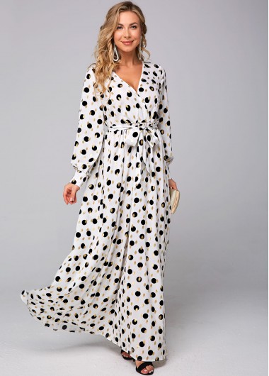 Modlily Hot Stamping Belted Polka Dot Dress - L