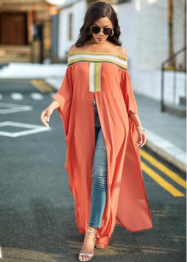 Modlily High Slit Off Shoulder Striped Blouse - XL