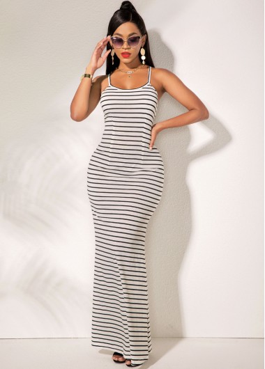 Modlily Spaghetti Strap Striped Criss Cross Back Mermaid Dress - XL