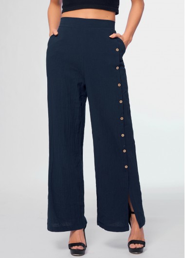 Modlily Button Detail High Waist Pocket Pants - 2XL