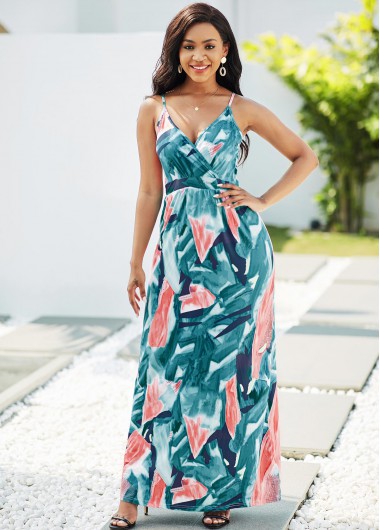 Modlily Criss Cross Back Printed Maxi Dress - L