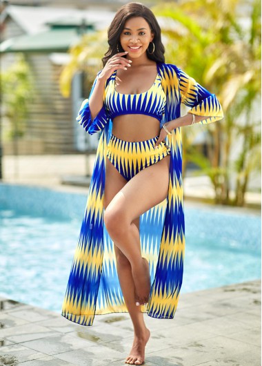 Modlily Cross Strap Ladder Cutout Geometric Print Bikini Set - M