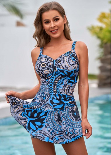 Modlily Printed Spaghetti Strap One Piece Swimdress - 2XL
