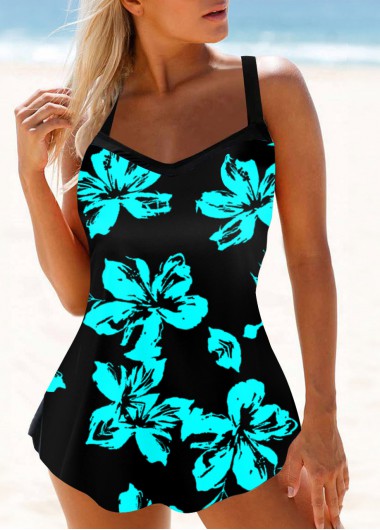 Modlily Floral Print Spaghetti Strap Swimdress and Panty - S