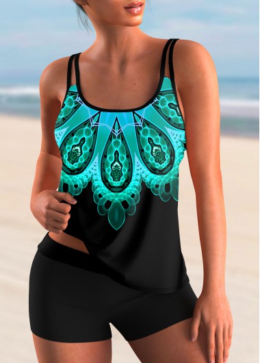 Modlily Tribal Print Spaghetti Strap Colorful Tankini Set - L