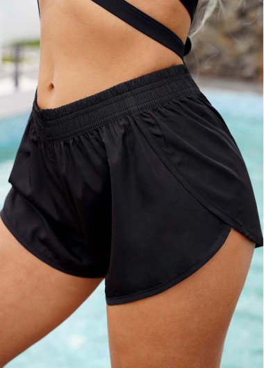 Modlily Mid Waist Solid Dolphin Hem Shorts - XXL