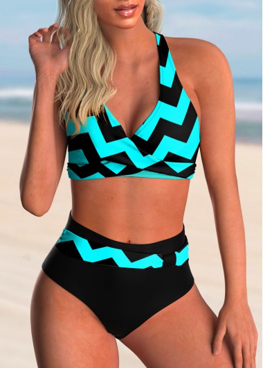 Modlily Geometric Print Criss Cross Back Bikini Set - L