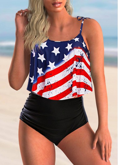 Modlily American Flag Print High Waisted Bikini Set - S