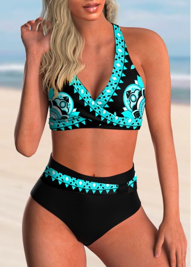 Modlily Tribal Print Criss Cross Back Bikini Set - M