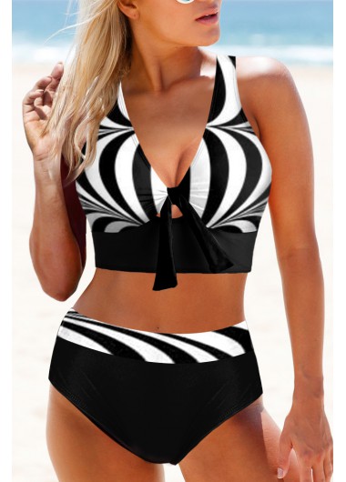 Modlily Contrast Bowknot High Waisted Bikini Set - XL