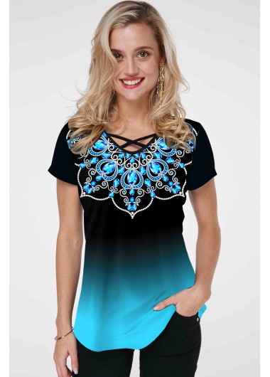 Modlily Tribal Print Round Neck Short Sleeve T Shirt - XL