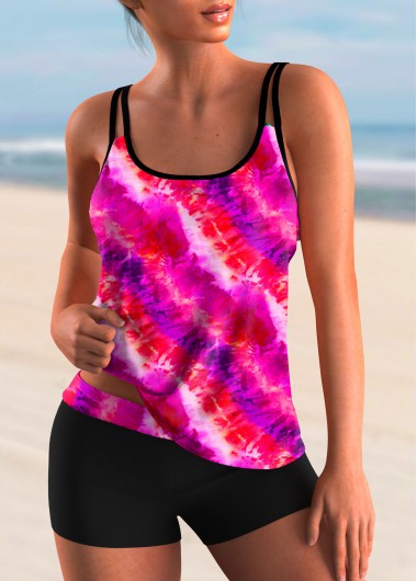 Modlily Spaghetti Strap Ombre Printed Tankini Set - XL