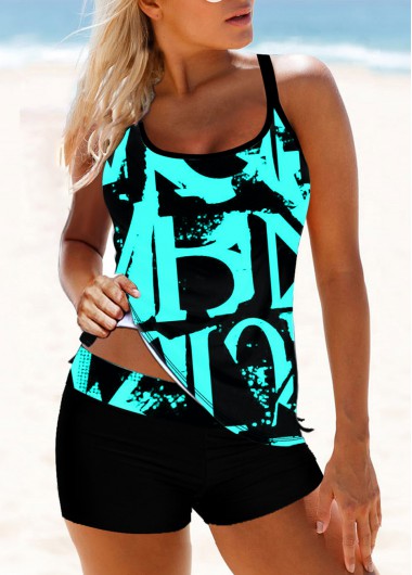 Modlily Letter Print Cross Strap Tankini Set - M