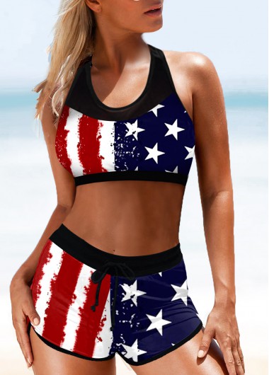 Modlily American Flag Print High Waisted Bikini Set - XXL