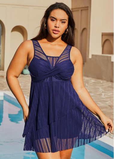 Modlily Plus Size Lace Crossover Hem Swimdress and Shorts - 2X
