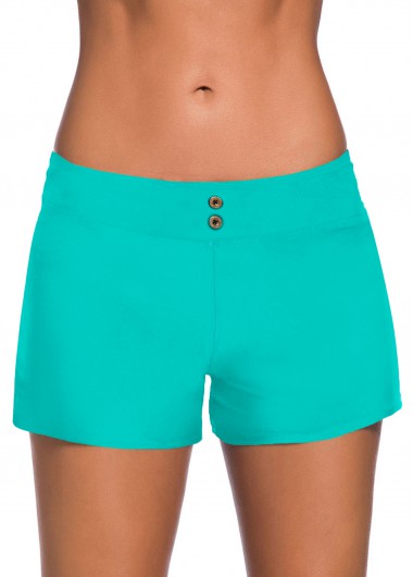 Modlily Cyan Button Detail Mid Waist Swim Shorts - L