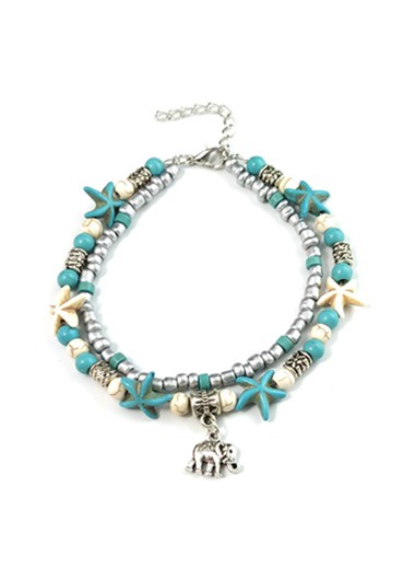 Modlily Layered Sea Star Beaded Elephant Beach Anklet - One Size