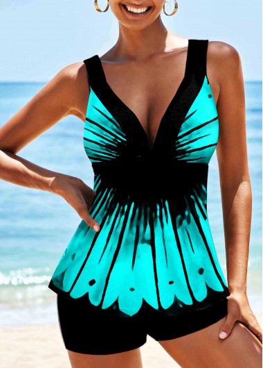 Modlily Wide Strap Ombre Colorful Tankini Set - XL