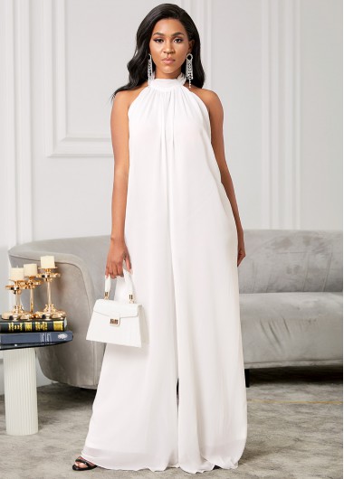 Modlily Chiffon Open Back Solid Loose Jumpsuit - XL