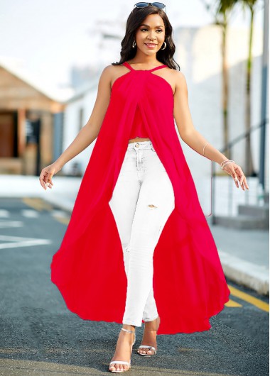 Modlily Cross Strap Chiffon Asymmetric Hem Blouse - XL