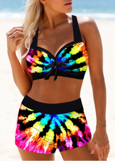 Modlily Multicolor Tie Dye Print High Waisted Bikini Set - XXL