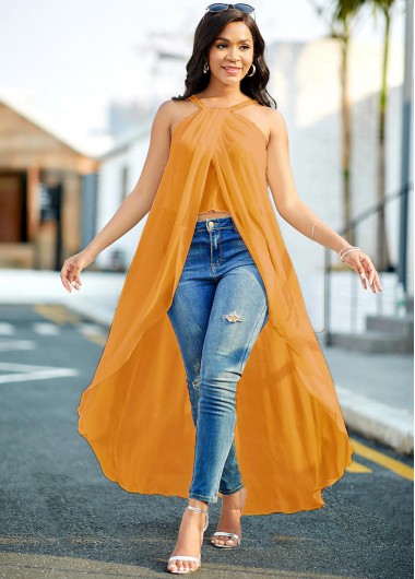 Modlily Asymmetric Hem Spaghetti Strap Solid Blouse - XXL