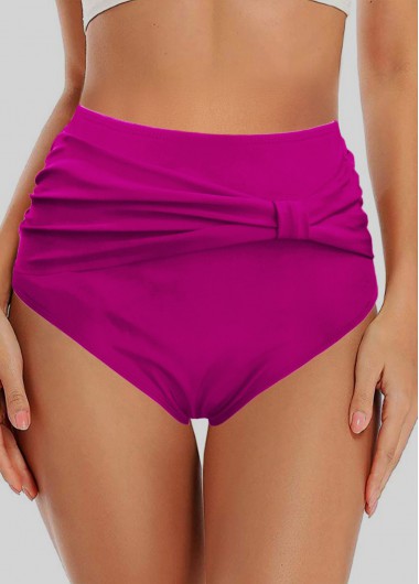 Modlily Rose Red Ruched High Waist Bikini Bottom - L