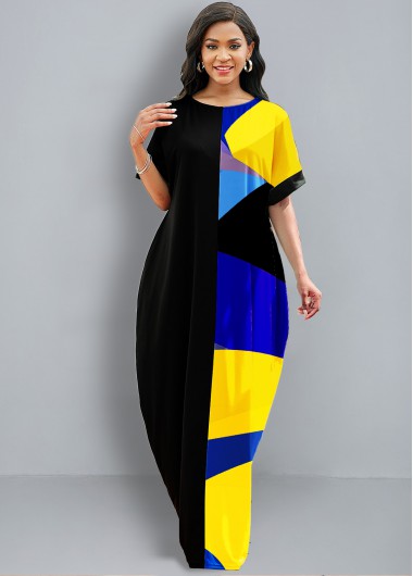 Modlily Geometric Print Half Sleeve Pocket Dress - M