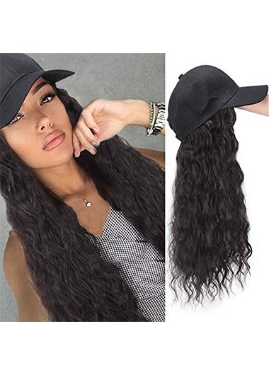 Modlily Black Integrated Wave Hat and Wig - One Size