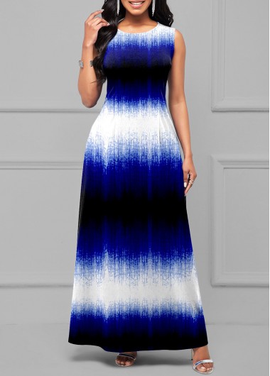 Modlily Ombre Round Neck Sleeveless Maxi Dress - M