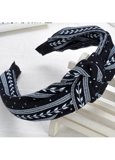 Modlily Tribal Print Knot Detail Black Headband - One Size