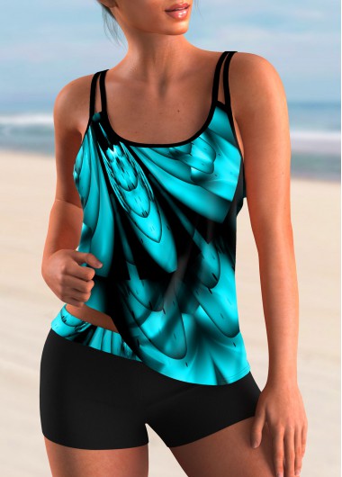 Modlily Spaghetti Strap Printed Tankini Set - M