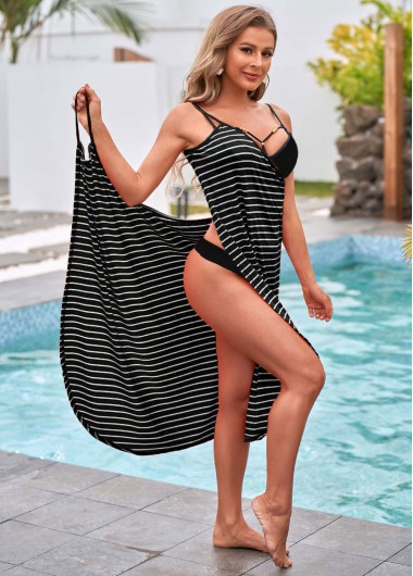 Modlily Cutout Striped Spaghetti Strap Cover Up - 4XL