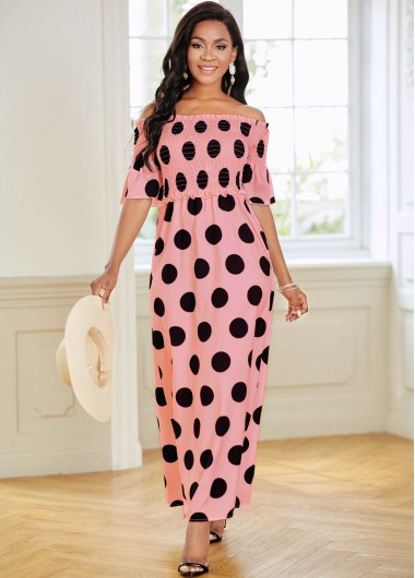 Modlily Off Shoulder Polka Dot Smocked Dress - M