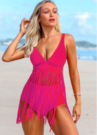 Modlily Spaghetti Strap Tassel Solid Swimdress and Panty - XL