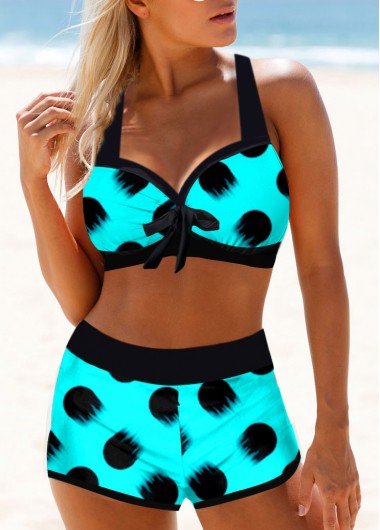 Modlily Polka Dot Bowknot High Waisted Bikini Set - S