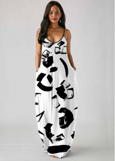Modlily Side Pocket Printed Spaghetti Strap Dress - XXL