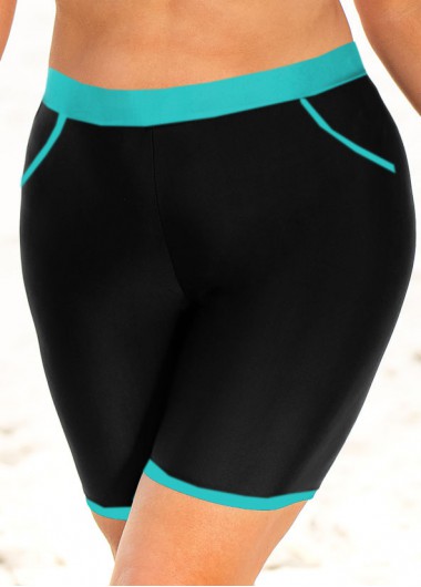 Modlily Plus Size High Waisted Contrast Stitch Swim Shorts - 3X