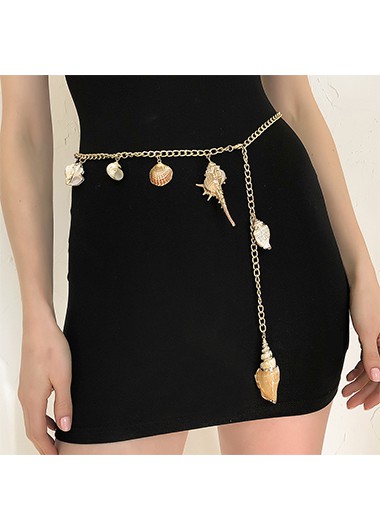 Modlily Conch and Shell Design Gold Metal Detail Belt - One Size